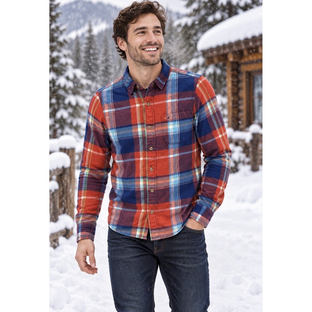 Hollister flannel Blue & Red long sleeve button up shirt size Medium